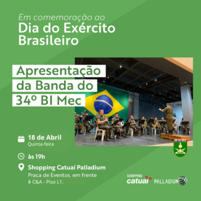 Banda do Exército fará apresentação no Catuaí Palladium de Foz do Iguaçu nesta quinta, 18