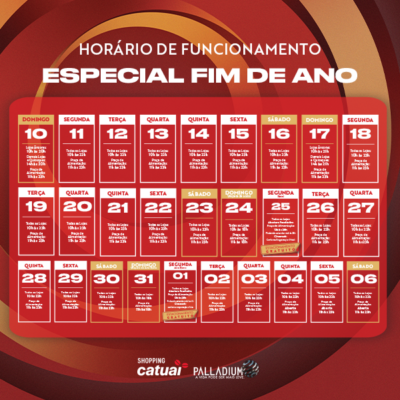 Shopping Catuaí Palladium abrirá com Estacionamento Gratuito nos dias 25/12 e 01/01